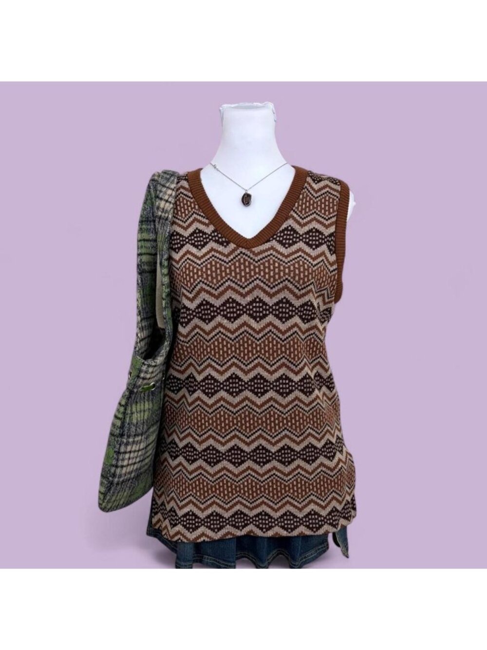 70s striped geometric retro boho knit top